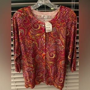 NEW TAGS ON Paisley Cardigan with Jeweled Buttons - Pink, Yellow, Orange